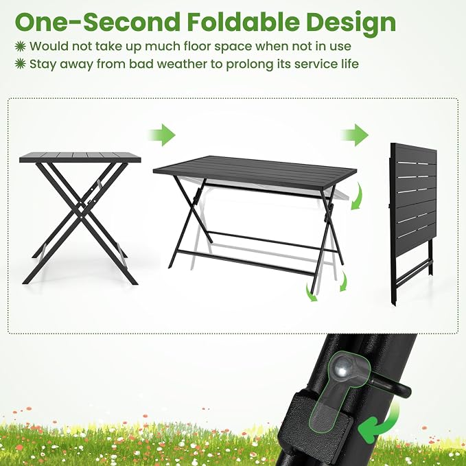 Tangkula 5 Pieces Foldable Outdoor Dining Set for 4, Patio Large Rectangular Metal Dining Table & 4 Patio Folding Chairs, Outdoor Table and Chairs Furniture Set for Backyard Garden Deck