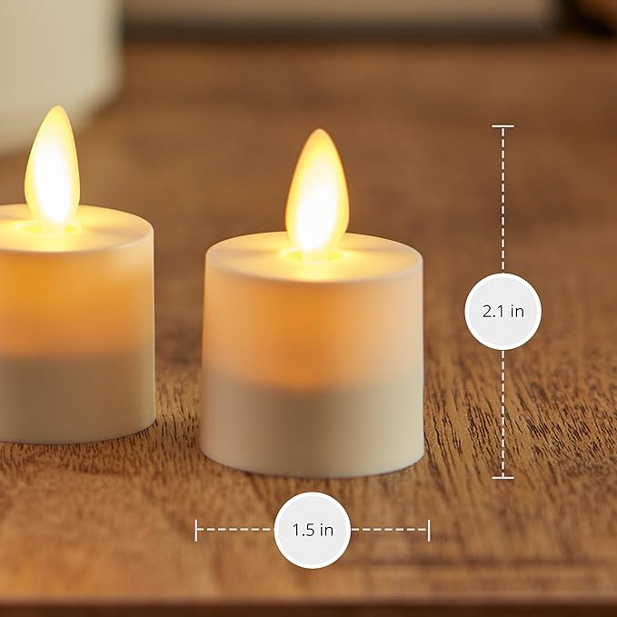 Luminara Flameless Tealights Rechargeable LED Set of 4 1.5" x 2.1", Battery Operated Moving Flame w/USB Charging Base, Indoor Safe Decorative Lights