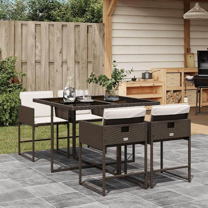 5 pcs Set Patio Dining Set & Garden Dining Set Brown Poly Rattan Balcony Furniture Outdoor Dining Set for Backyard Front Porch Lawn 43.3 x 41.7 x 28.7 in