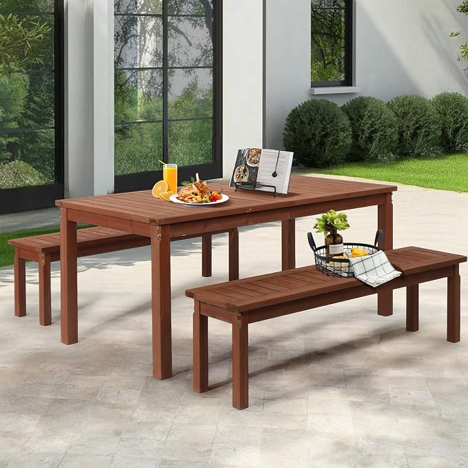 Outvita Patio Dining Table, 6-Person Indoor Outdoor Wood Dining Table, Rectangular Patio Furniture Desk for Outside, Yard, Porch, Deck, Indoors