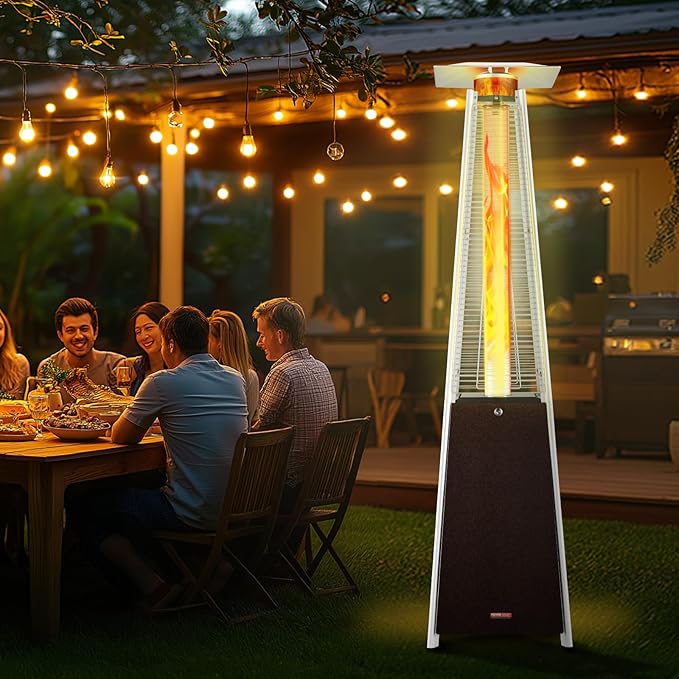 VEVOR Patio Heater for Outdoor Use, 48000BTU Pyramid Propane Heater w/Wheels, Quartz Glass Tube Outdoor Patio Flame Heater for Patio, Party, Backyard, Garden, Decoration, Hammered Bronze