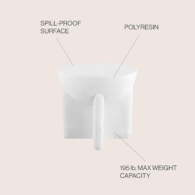 JONATHAN Y Brady Indoor/Outdoor Accent Table & Garden Stool, Minimalist Geometric Weather Resistant Sculptural Side Table for Patio, 17.75" x 16.25", White Frosted TBL1109B