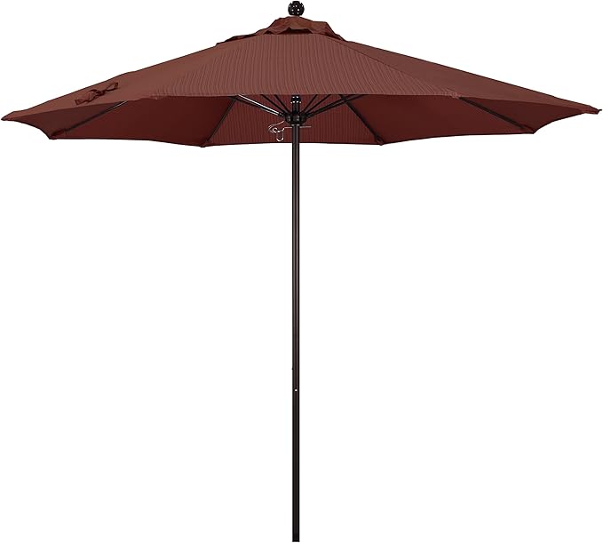 California Umbrella 9' Round Aluminum/Fiberglass Umbrella, Push Open, Bronze Pole, Olefin Terrace Adobe