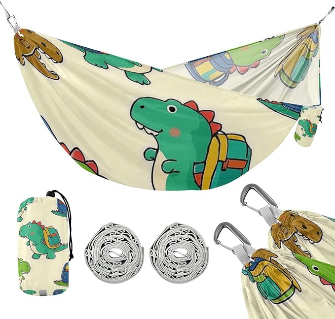 Beige Cartoon Cute Dinosaur Silhouette 330lb Capacity Hammocks with Hanging Ropree Hammock for Camping Travel Accessories Base para hamacas