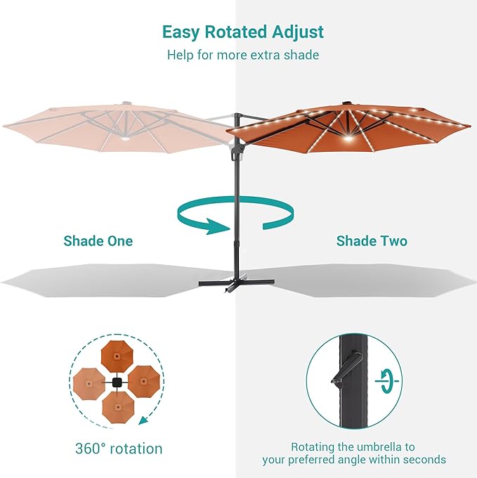 FLAME&SHADE 11 ft Cantilever Offset Patio Umbrella, Large Heavy Duty Outdoor Patio Umbrella Aluminum 360° Rotation Round Outdoor Umbrella for Deck,Pool,Backyard