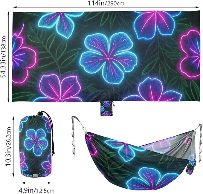 Colorful Fluorescent Neon Tropical Flowers 330lb Capacity Hammocks Tree Hammock for Patio Backyard Lounge Base hamaca para Camping 0 a 24 Meses