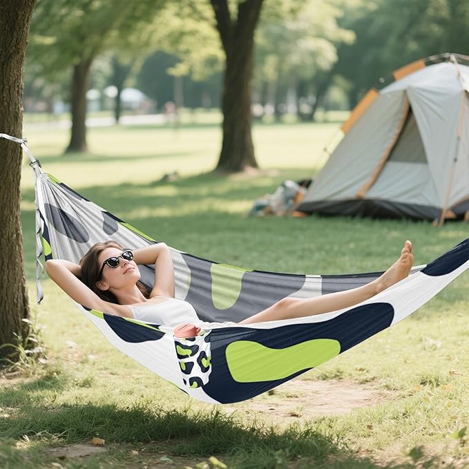 Leopard Print Lime Green and Navy Blue 330lb Capacity Outdoor Hammock with Portabl Carry Bag Cloth Hammock for Indoor Outdoor Patio Base para hamacas