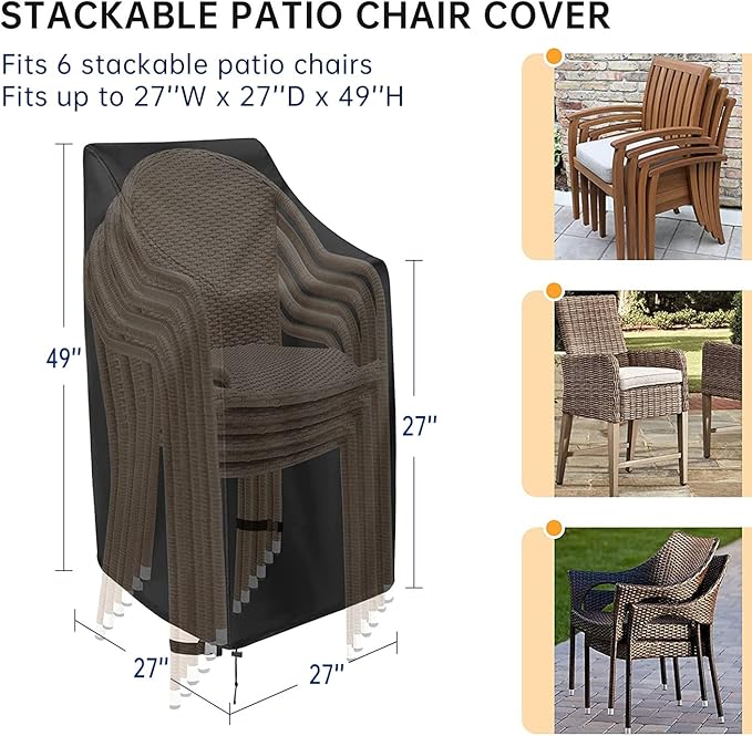High Back Patio Chair Cover, Stackable Outdoor Covers, Durable 600D Oxford Barstool Chair Covers, Heavy Duty Waterproof Tall Outdoor Chair Covers, Storage Bag Included,4 Pack