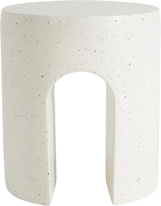 Outdoor Side Table Faux Marble Concrete End Tables Small Stone Bench Patio Garden Stool Plant Stand for Backyard Balcony,Weather Resistant, MgO,15.75inch White