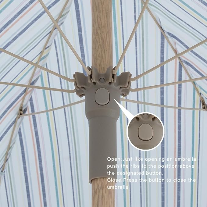 Tempera 7ft Boho Beach & Patio Umbrella with Fringe, Market Umbrellas with UPF 50+ UV & Water-Resistant Canopy, 1.5" Wood Pole & Button Tilt.