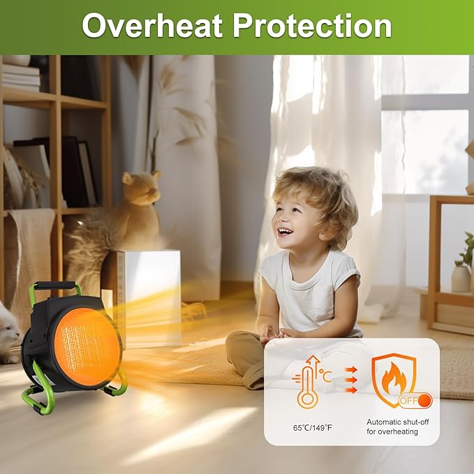 Outdoor Heater for Patio, Portable Patio Heater for Garage with Overheat Protection, Fast Heat PTC Ceramic Portable Garage Heaters for Workshop, Greenhouse, Tent and Indoor Use