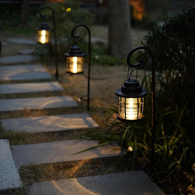 GOODSMANN Low Voltage Pathway Light 1.1W 12V AC Outdoor Lantern Shaped Path Light Metal Landscape Lighting 32 Lumen 2900K Warm White Hardwired Walkway Light with Connector and Stake for Lawn Garden