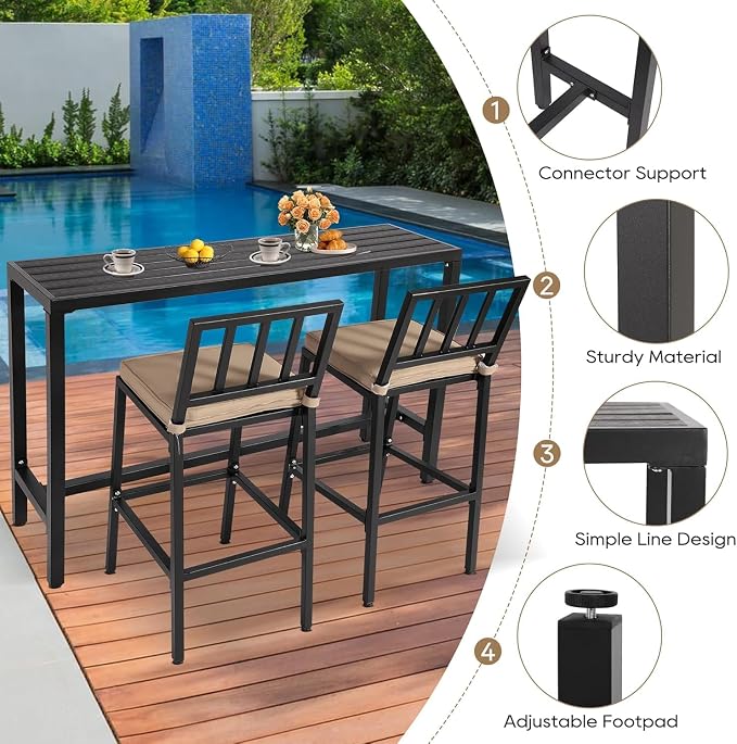 Outdoor Bar Table, 63" Patio Counter Height Bar Tables, WPC Waterproof Bar Table for Patio, Garden, Yard, Balcony, Poolside (Black, 63'')