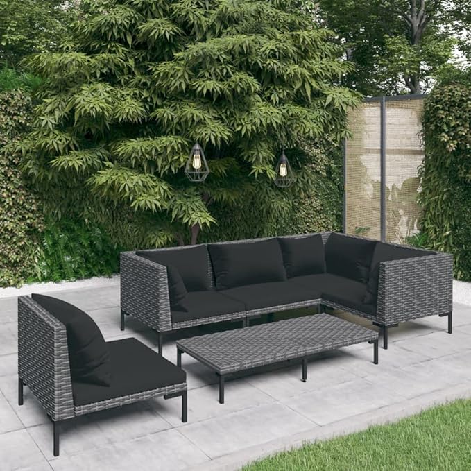Patio Lounge Set with Cushions,Outdoor Table and Chairs Set,Terrace Conversation Set Furniture,Outdoor Furniture,for Garden,Backyard,6 Piece Poly Rattan Dark Gray