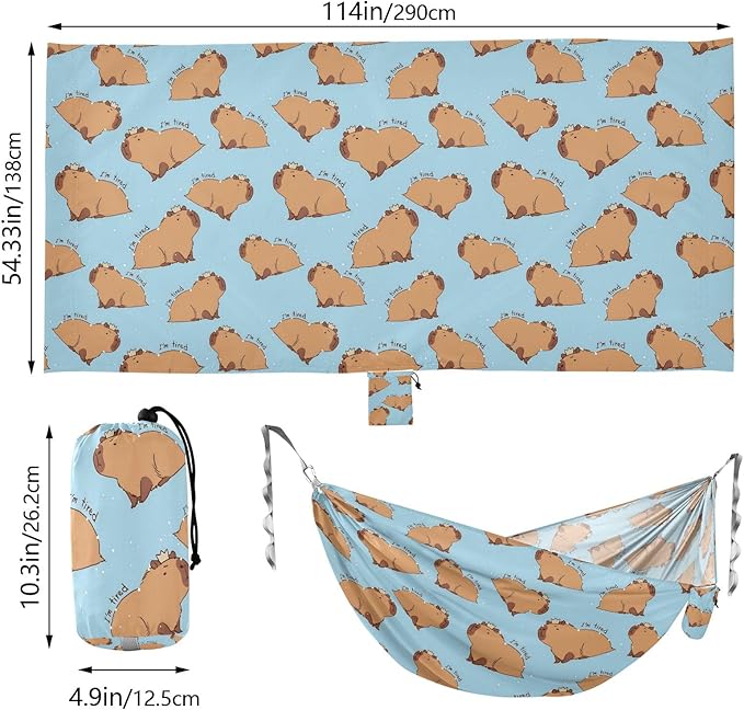 Camping Hammock Outdoor Hammocks for Outside Capybara I'm So Tired Beach Trees Portable Lightweight with Pockets Tree Straps Indoor