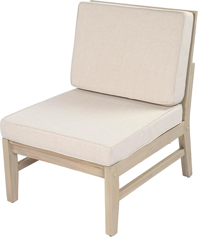 Christopher Knight Home Hugo Acacia Wood Outdoor Patio Furniture Set for 5, V-Shape Patio Sectional Sofa Set with Cushions and Slat Coffee Table, Modern Patio Conversation Set, Light White+Sand