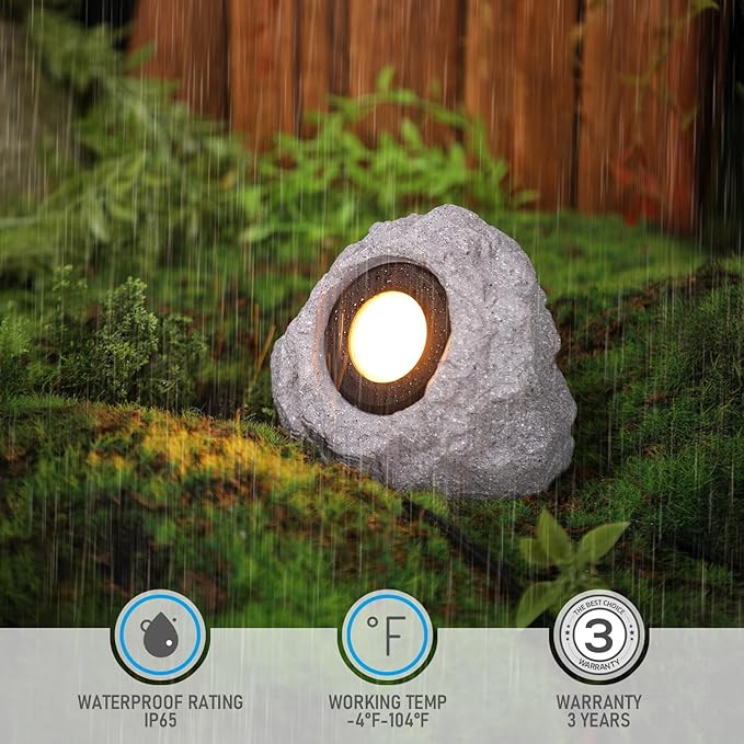 LEONLITE 5CCT LED Rock Lights Outdoor, 5W Low Voltage Landscape Spot Light for Garden, Yard, Decorative Stone Light, 12-24V AC/DC, CRI90, 200lm, IP65 Waterproof, Triangle, Light Gray, Pack of 2