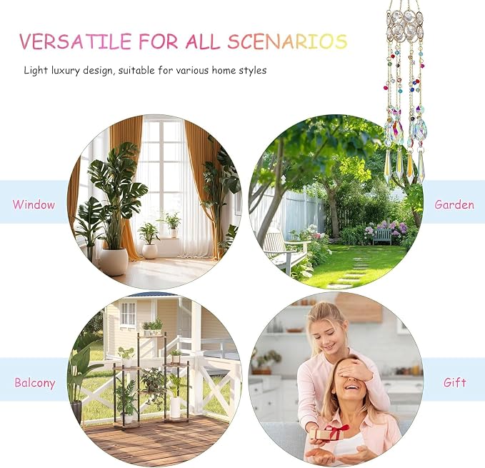 14.5'' Crystal Suncatchers,Rainbow Maker Hanging Sun Catcher Indoor Window | Colorful Beads Chain,Prisms Suncatcher With Crystals For Outdoor Home Office Garden Decoration,Whimsical Decor,Gift For Women