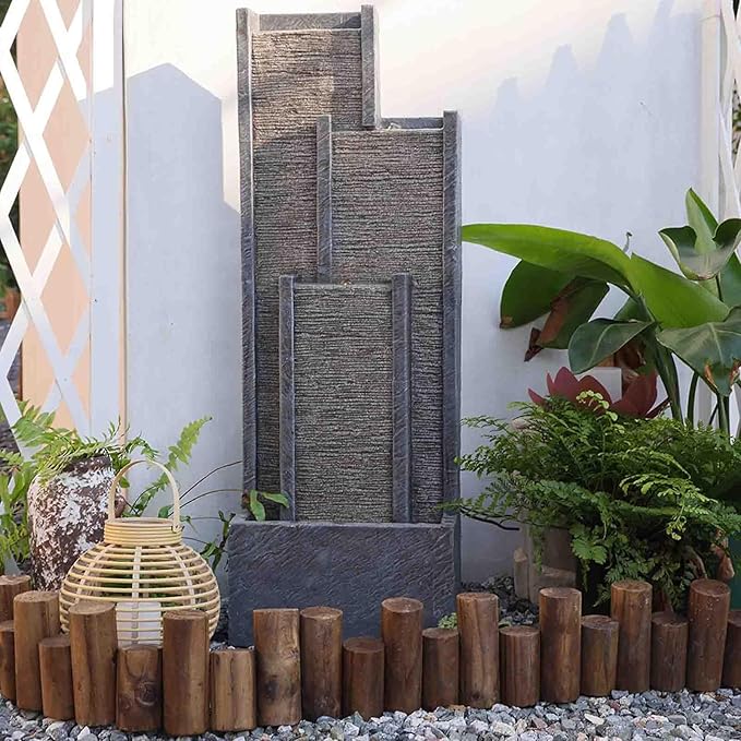 Sunlinua Indoor Water Fountain 39.3” H Modern Cascading Floor - Standing Fountan Contemporary Curves Watefalls for Porch, Office, House, Garden, Patio
