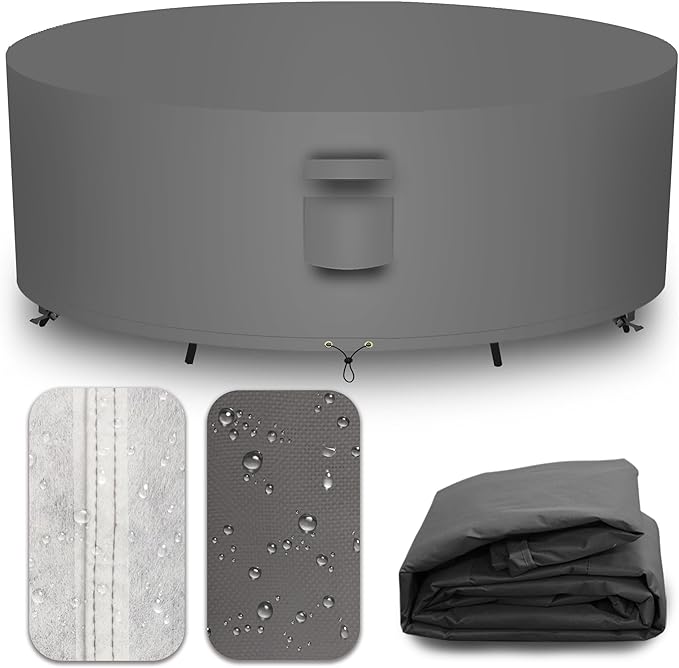 Heavy Duty Patio Furniture Covers Waterproof, 600D Round Outdoor Furniture Cover Waterproof for Sectional Sofa Couch, Outdoor Dining Table and Chair Set Covers 96"DIA x 28"H, Grey