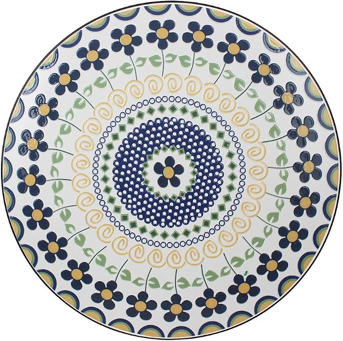 23.6" Outdoor Patio Mosaic Round Table Garden Bistro Accent Table | Ceramic Tile Waterptoof Side End Table Metal Frame Dining Table Furniture for Balcony Backyard Porch Poolside Terrace