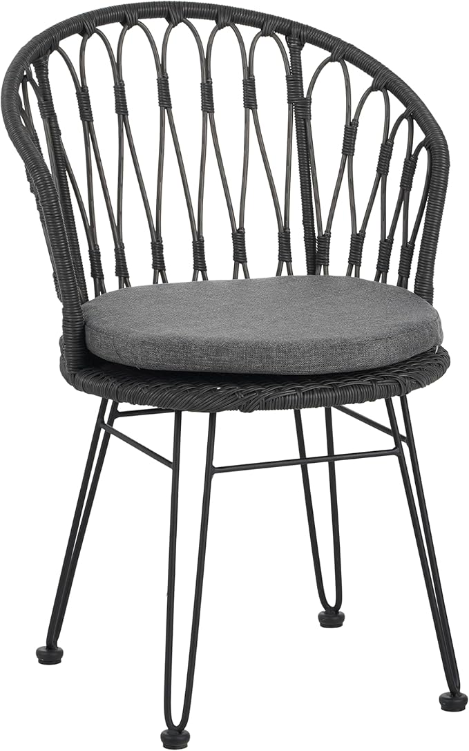 Christopher Knight Home Tavon Acacia Wood Patio Dining Set for 6, Rectangular Patio Dining Table and Faux Rattan Chairs Set of 6, 7 Piece Outdoor Dining Set with Cushion and Iron Frame, Teak+Gray