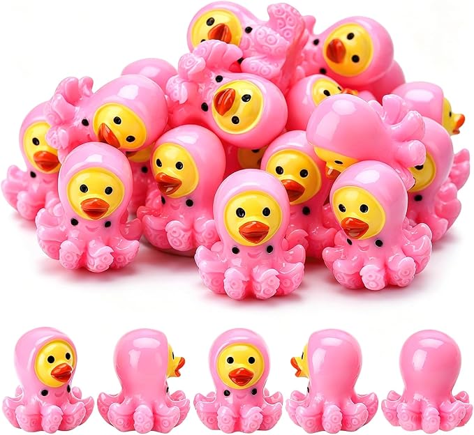 30 Pcs Octopus Ducks, Mini Octopus Resin Ducks Bulk, Fun Printed Toy Figures for Birthday Party Favors, Themed Decor, Kids Gift Collection (Pink Octopus)