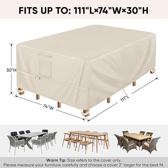 BALEINE Patio Furniture Covers, Outdoor Furniture Covers Waterproof, Heavy Duty Oxford Patio Table Cover for Outdoor Table, Chair, Sofa, Desk (Beige 111"L×74"W×30"H)