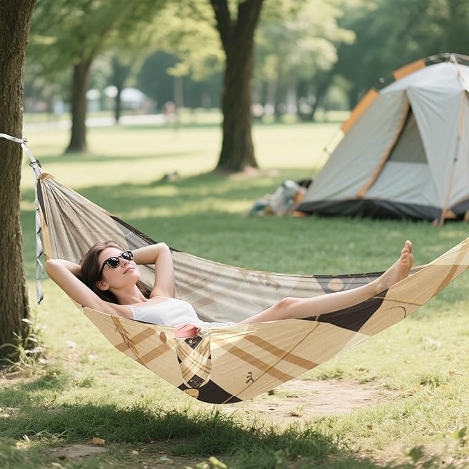 Brown and Black Checkerboard 330lb Capacity Outdoor Hammock with Portabl Carry Bag Portable Hammock for Outside Patio Backyard Poolside amacas para patios con Base de adultos