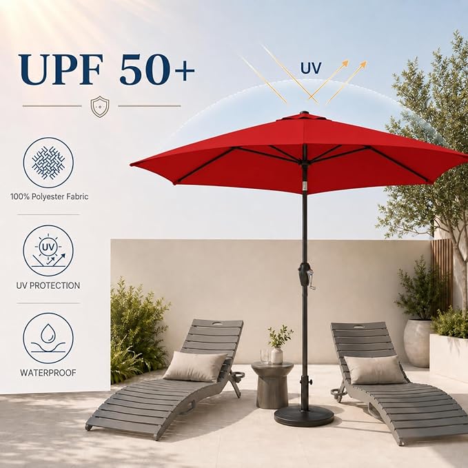 7.5ft Patio Umbrella, Outdoor Table Market Umbrella with Smooth Crank Lift, 6 Windproof Fiberglass Ribs, UPF50+ UV Protection for Deck, Pool, Garden and Backyard