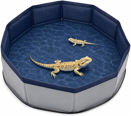 Eooqi Foldable Bearded Dragon Bathtub, Collapsible Reptile Bath Pool & Small Pet Water Tub, Portable Hard-Side Reptile Swimming Pool for Bearded Dragons, Hedgehogs and Hamsters (Gray, 19 x 3.5 in)