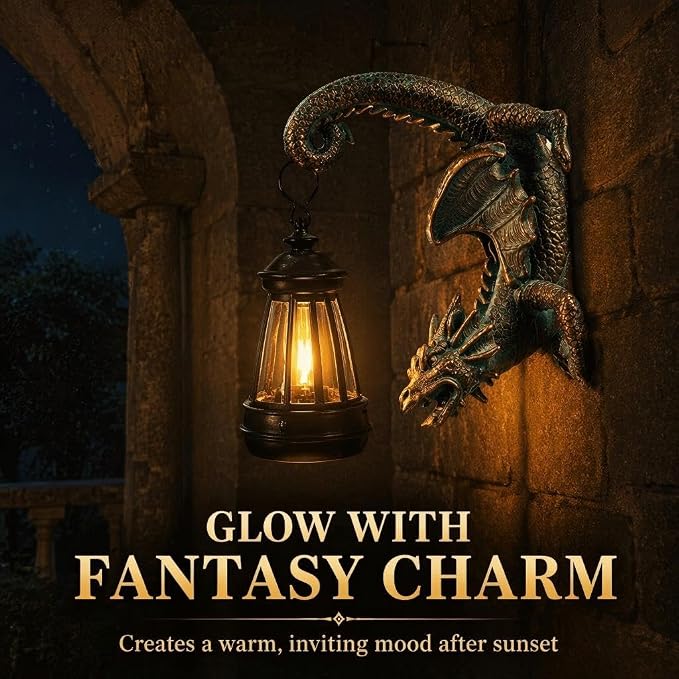 Solar Dragon Tree Hugger Statue Wall Decor - Whimsical Garden Statue with Solar Lantern, Outdoor&Yard Decor, Fantasy Dragon Figurine for Trees, Walls, or Fences - Unique Gifts for Women & Men
