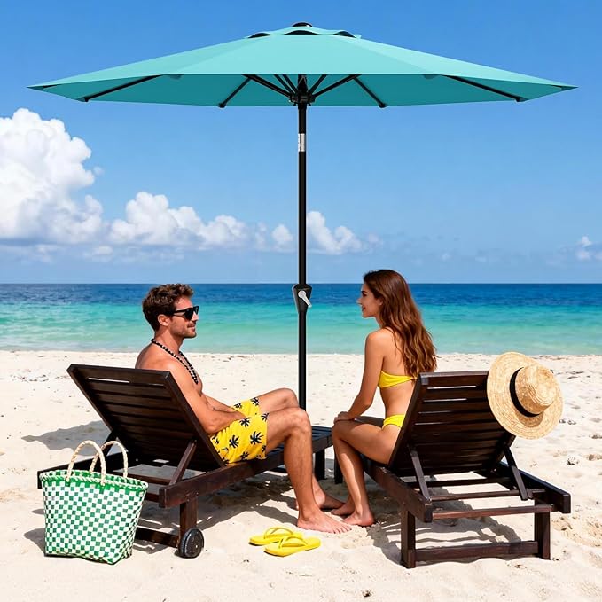 Garvee 10FT Patio Umbrella - Outdoor Table Umbrella with Smooth Crank Lift, Push Button Tilt and 8 Sturdy Ribs - Market Umbrella UV Protection Waterproof for Pool, Deck, Yard, Garden