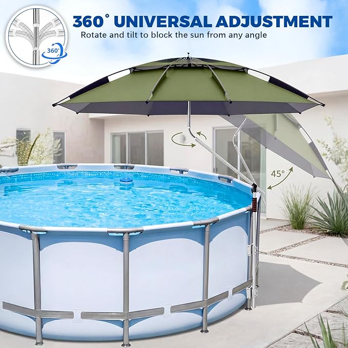 Thinkday Above Ground Pool Umbrellas Adjustable Outdoor Swimming Pool Umbrella for Patio Garden Standing Canopy Must Have Summer Accessories