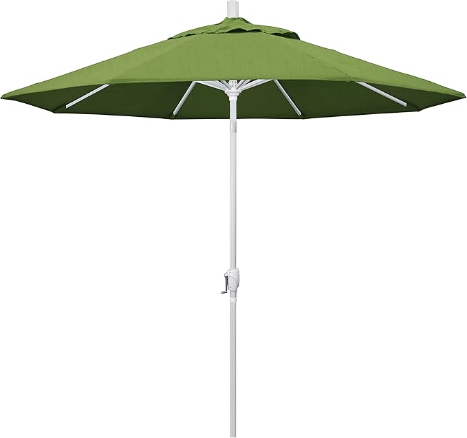 California Umbrella 9' Round Aluminum Market Umbrella, Crank Lift, Push Button Tilt, White Pole, Cilantro