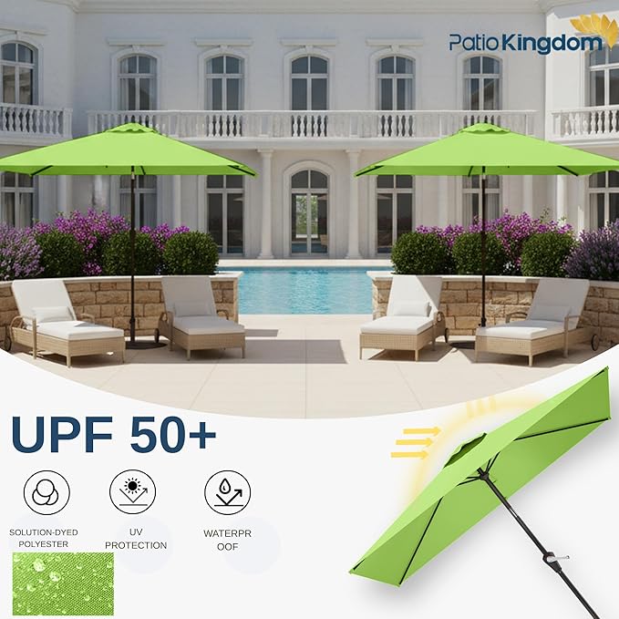 6.5'x10' Rectangular Patio Outdoor Umbrella,Large Coverage with Push-Button Tilt & UV Protection,Sturdy Ribs for Deck,Lawn,Pool,Backyard