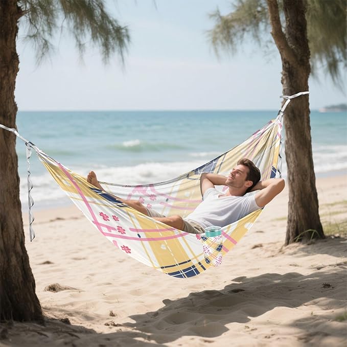 Yellow Blue Cute Cartoon Buffalo 330lb Capacity Hammocks with Tree Straps Hanging Hammock for Camping Travel Accessories hamaca con soporte para adultos
