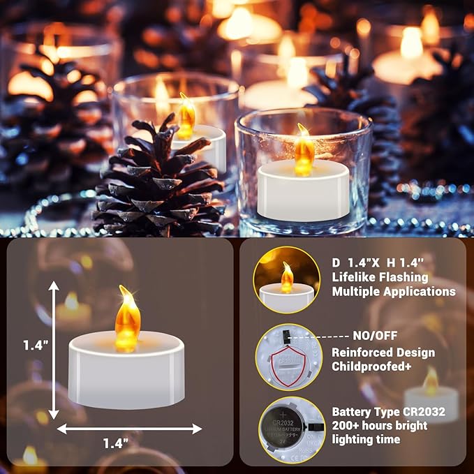 Tea Lights Battery Operated Candles LED Tea Lights Flameless Candles 200+ Hours Flickering Fake Tealights for Sweetest Day Wedding Home Decorations Party (Warm Yellow, 400 Pack)