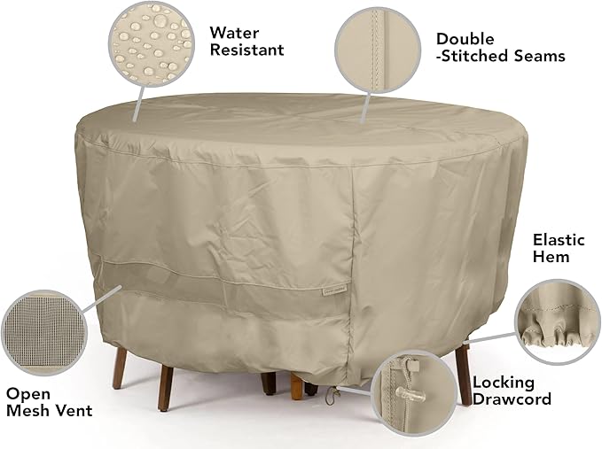 Covermates Round Dining Table Cover - Water-Resistant Polyester, Mesh Ventilation, Patio Table Covers, 36DIAMETER x 35H, Khaki