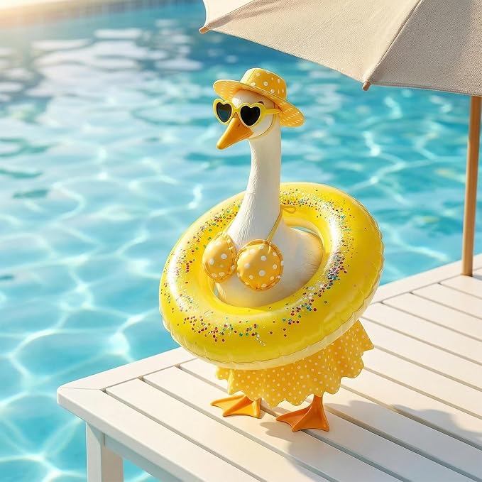 Hikkcos Bikini Porch Goose Outfits Summer Goose Clothes with Swimsuit Floatie Hat Sunglasses for 23" 17" Plastic Duck Statues Costumes, Garden Decor for Outdoor