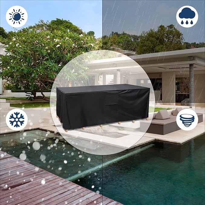 Patio Furniture Covers, 600D Outdoor Furniture Covers Waterproof, Patio Covers for Outdoor Furniture, Table and Chair Set Covers for Rainy, Snowy and Sunny, 126 x 63 x 28 Inch