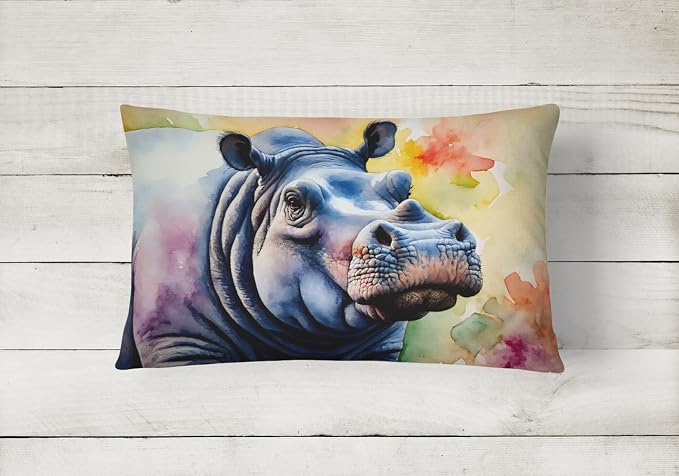 Caroline's Treasures DAC2931PW1216 Hippopotamus Throw Pillow Machine Washable, Indoor Outdoor Decorative Pillow for Couch, Bed or Patio, 12HX16W