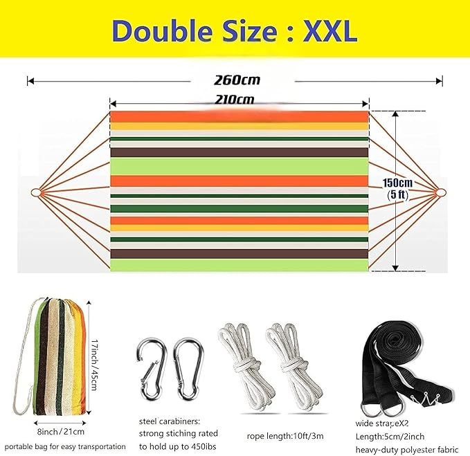 Hanging Durable Camping Hammock, Colorful Multifunctional Lightweight Hammocks, Portable Hammock Swing with Travel Bag, for Camping Garden Beach (Color : B, Size : 210x150cm)