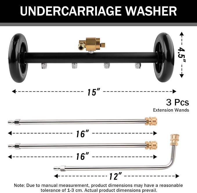 16” Pressure Car Washer Undercarriage Cleaner, 1/4” Quick Connect with 3 Pieces Extension Wands, Car Wash Water Broom for Vehicle Underbody and Truck Cleaning