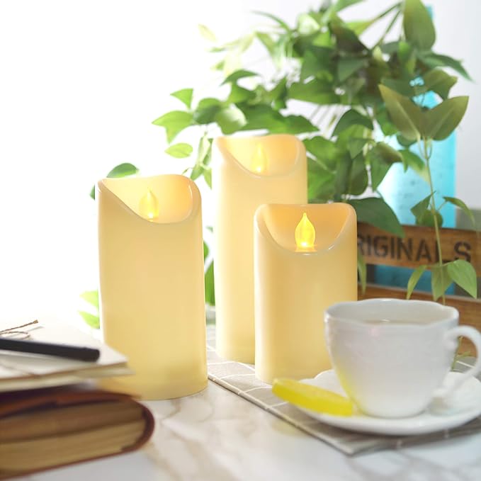 Flameless Outdoor Waterproof LED Pillar Candle with Remote Timer Battery Operated Flickering Resin Candle Light for Halloween Christmas Wedding Party Centerpiece Decorations Supplies 3”x 7” 2-Pack