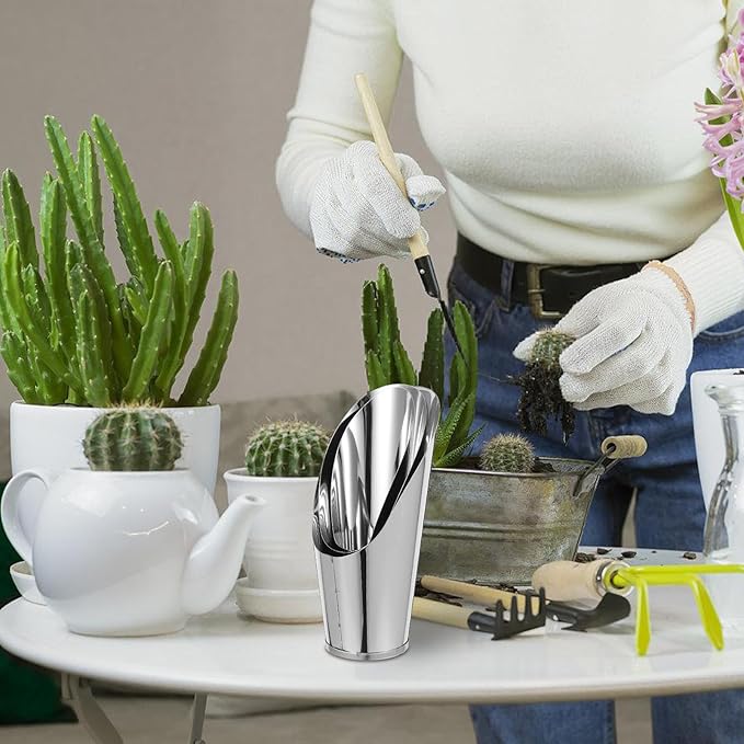 Abaodam 3pcs Stainless Steel Soil Scoop Set Gardening Hand Tools for Planting Succulents and Bonsai with Bucket-Shaped Shovels in Small, Medium, Large Sizes