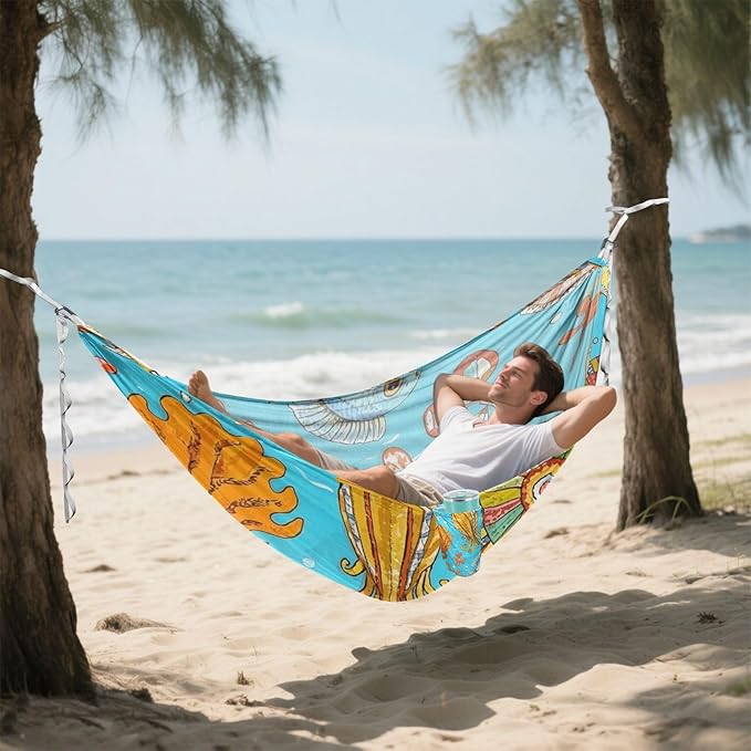 Retro Sea Fish Cuttlefish Blue 330lb Capacity Camping Hammocks with Portabl Carry Bag Portable Hammock for Camping & Hiking Essential capas para la Lluvia