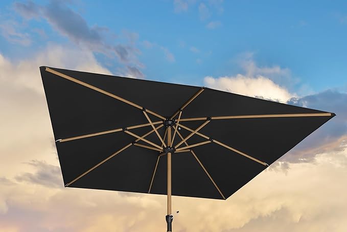 PURPLE LEAF 10' x 10' Square Patio Umbrella Outdoor Table Umbrella Aluminum Market Umbrella with 8 Sturdy Ribs & Crank Outdoor Umbrellas for Garden Deck Patio, Black