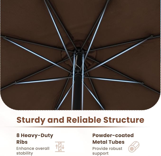 Tangkula 12 FT Patio Umbrella, Double-Tier Outdoor Umbrella with Crank Handle, 8 Sturdy Ribs, Sun-Protective Canopy for Market Table Pool Deck Garden Backyard (Tan)