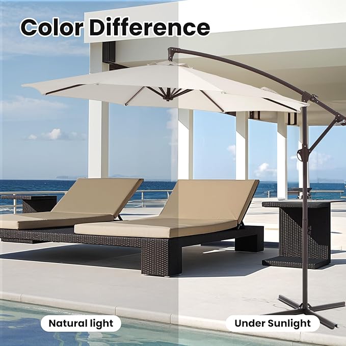 10FT Patio Umbrella, Outdoor Offset Cantilever Umbrella with Sturdy 8 Ribs, Easy Tilt Adjustment for Backyard Pool Garden,Off-White
